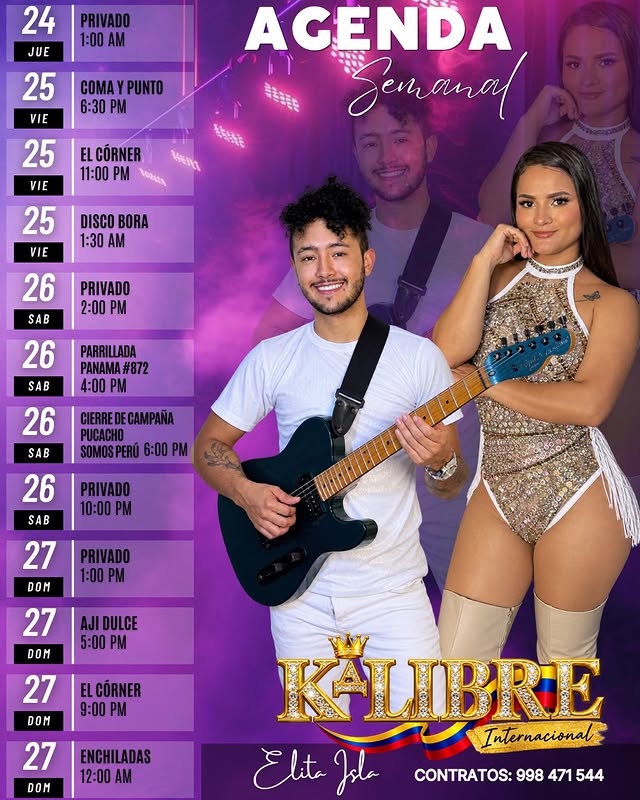 Agenda semanal de Klibre Internacional Orquesta: fechas, locales y contacto de Elita Isla